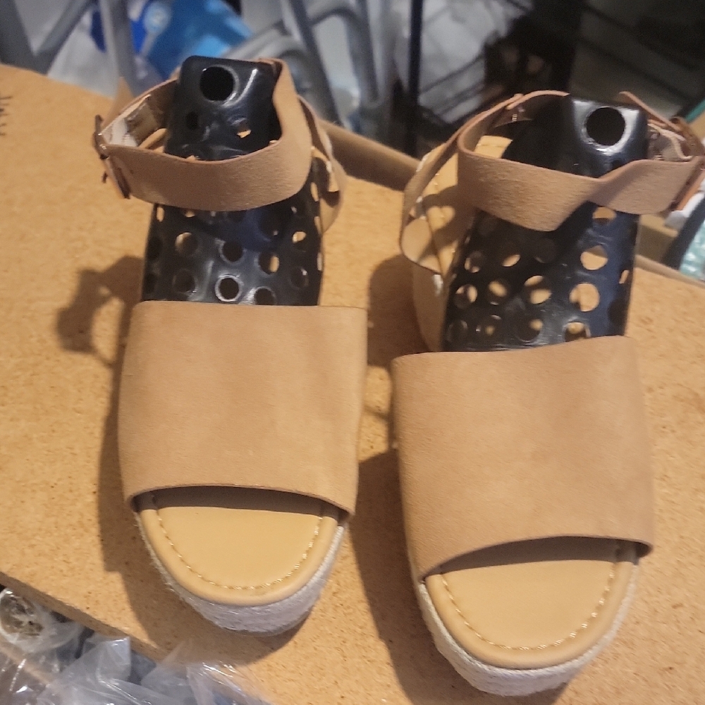 Tan Mules with Studded Details and Platform Sole